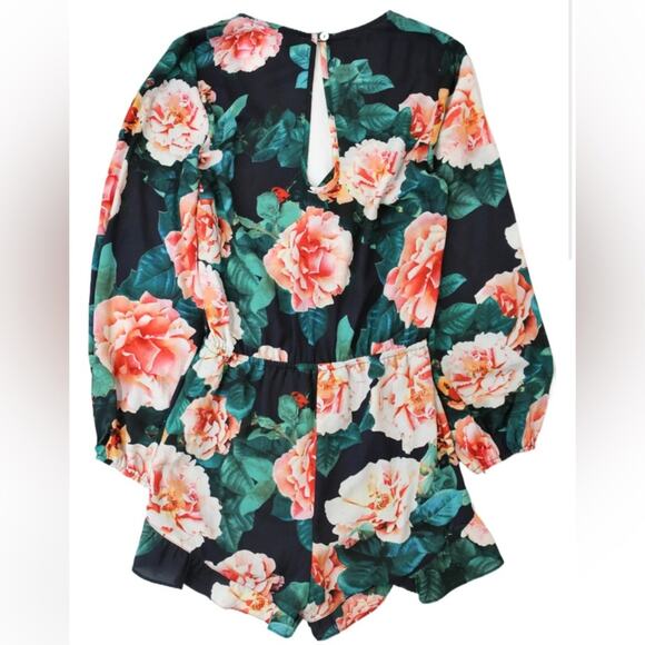 SHOW ME YOUR MUMU Romper Rocky Long Sleeve Floral Rose Black Pink Size Small - Picture 1 of 6